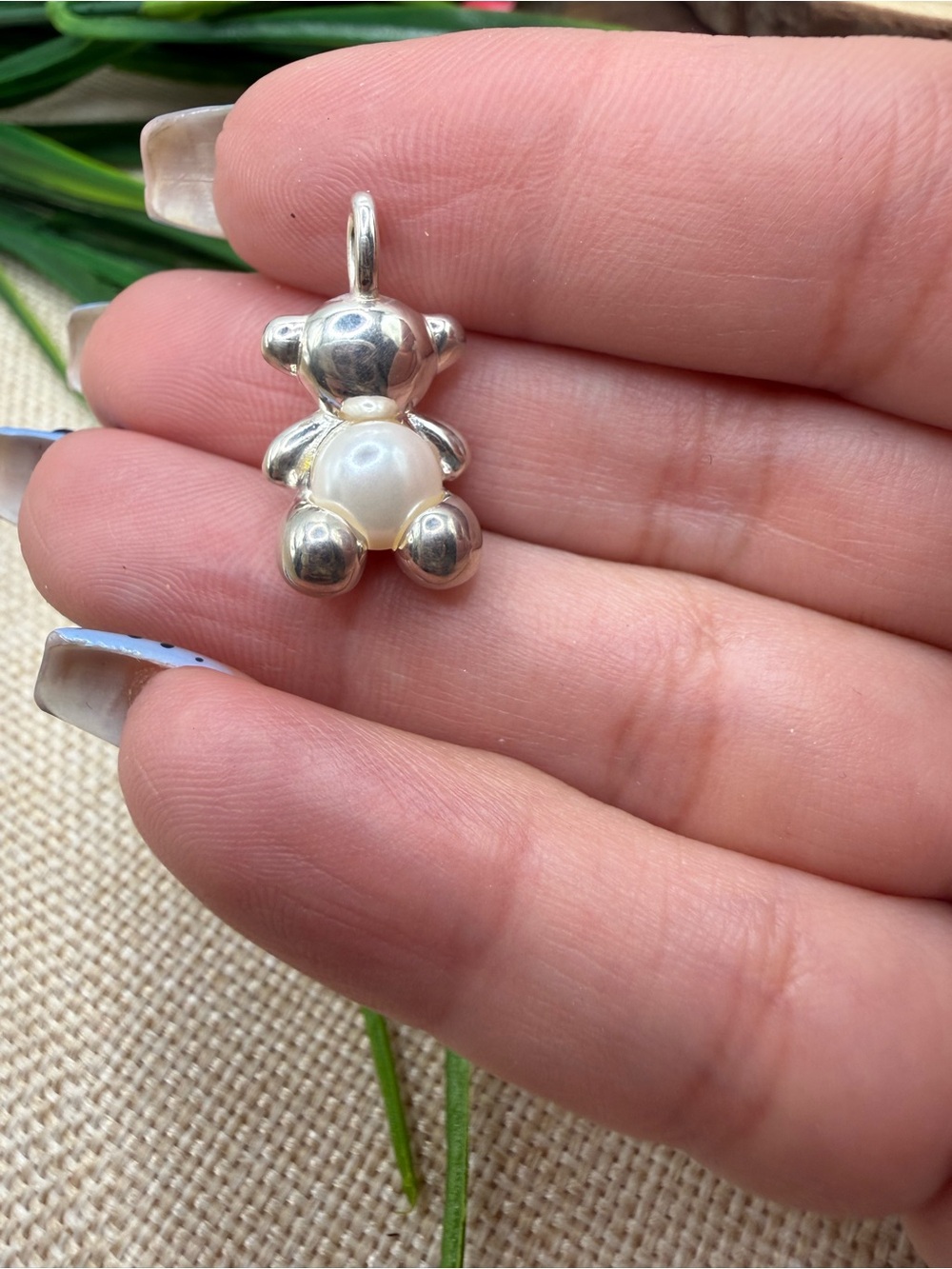 Second Hand Sterling Silver 925 Teddy Bear Pearl Charm Pendant